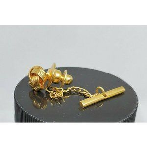 Rare Tied Ball Tie Tac Chain Gold Tone Tie Accessories Pin Button